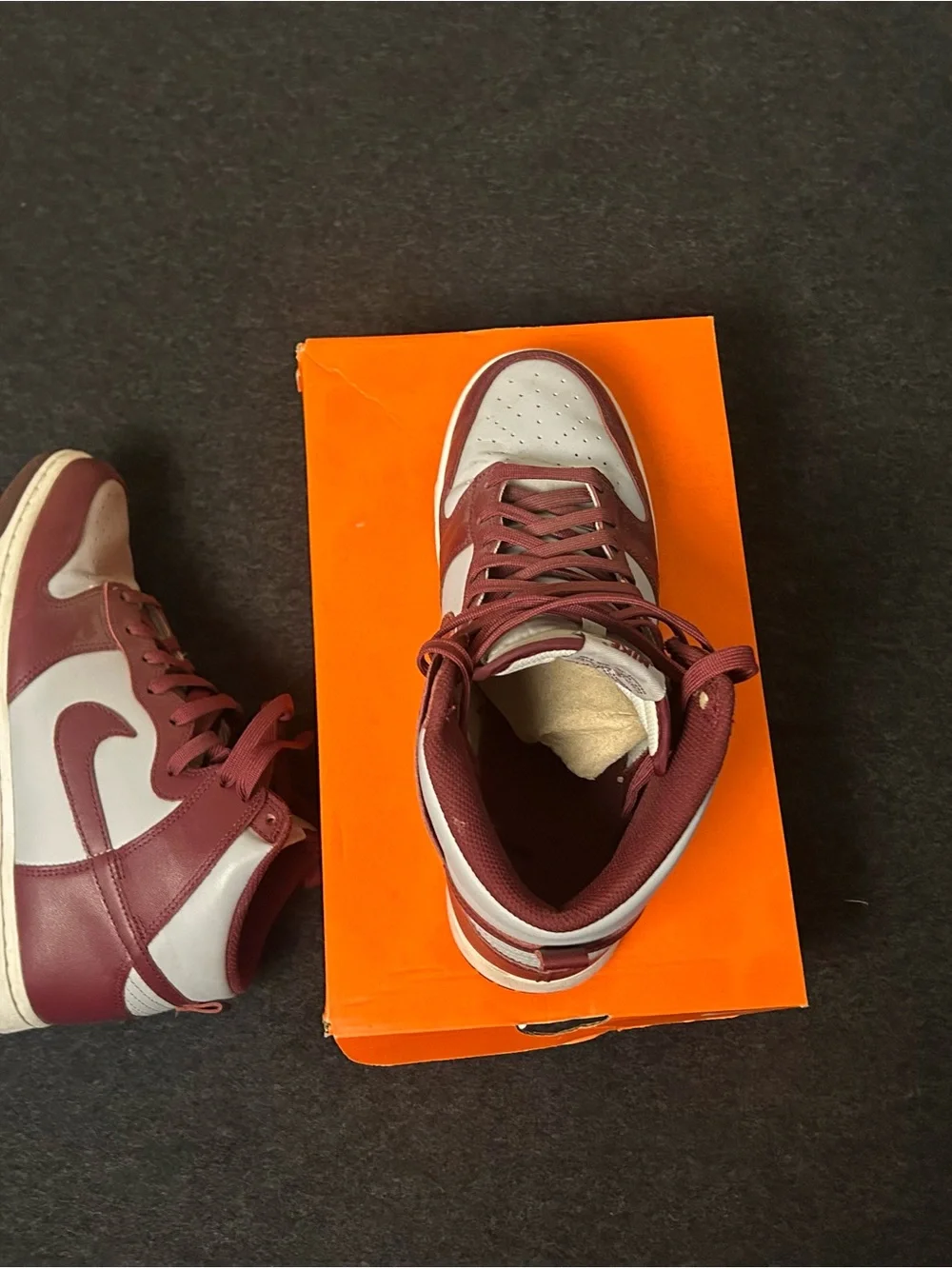 Nike Dunk High Burgundy and White Leather Sneakers